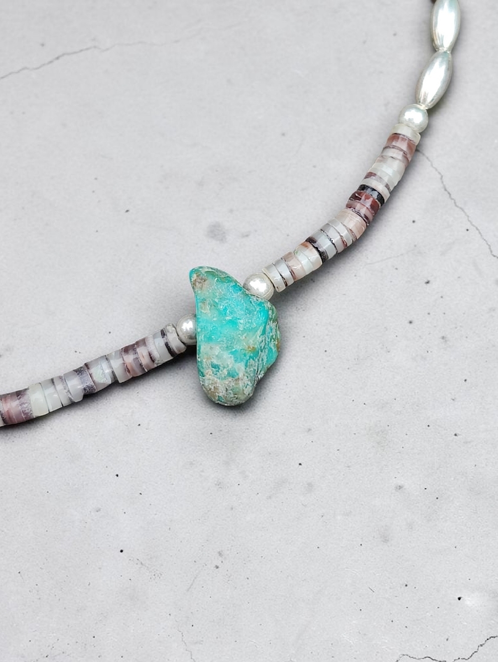 Vintage Sterling Silver Native American Turquoise Heishi Fetish Necklace